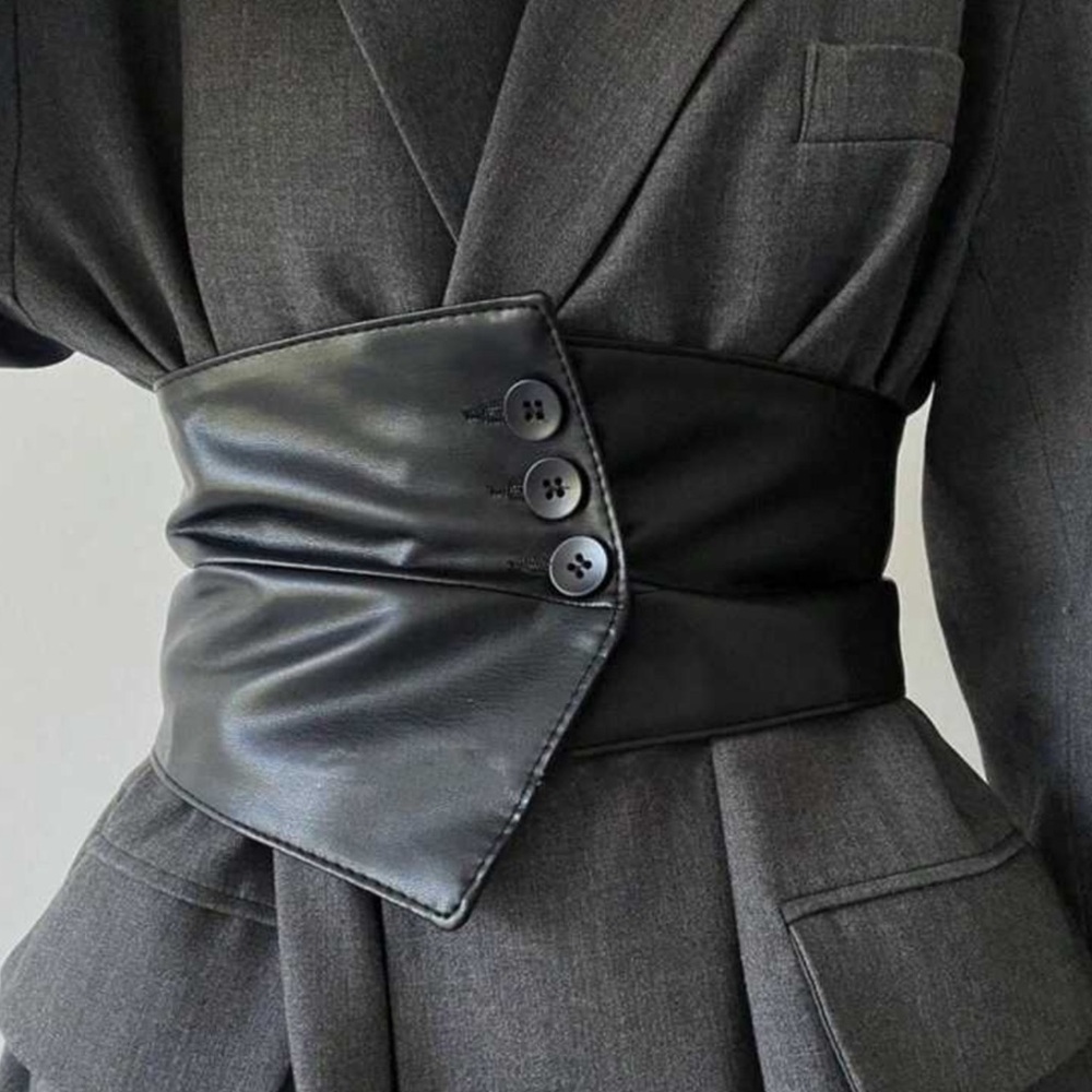 Vegan Leather Wide Corset Assymetrical Belt in Light Brown - Picture 7 of 12